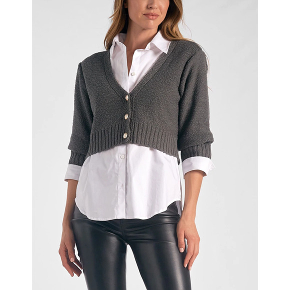 Elan Sweaters - ELAN Heidi Sweater Top Combo Cotton Blend sz M